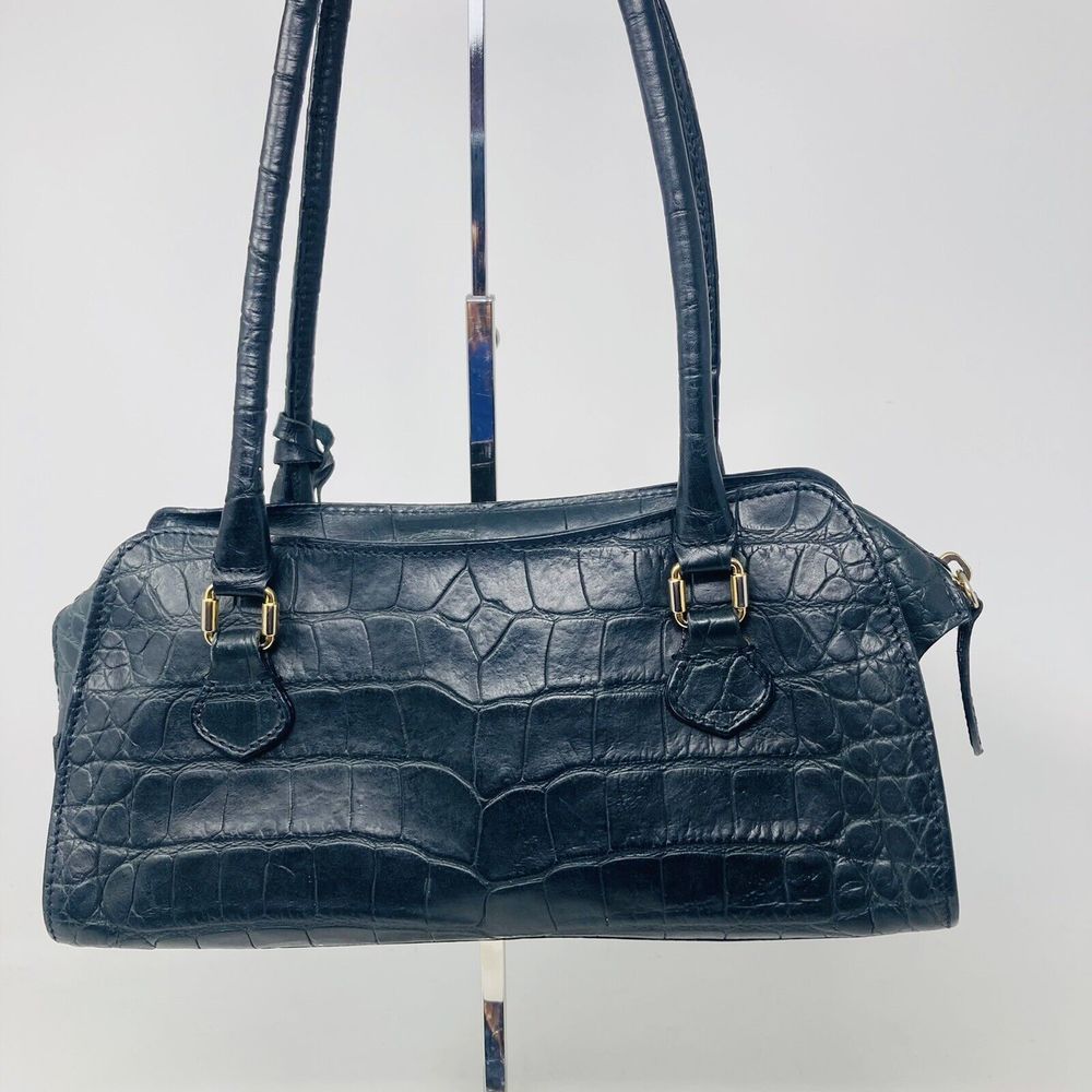 Vintage Dooney & Bourke Made In Italy Croc Leather Black Shoulder Bag Rare EUC - Picture 2 of 11